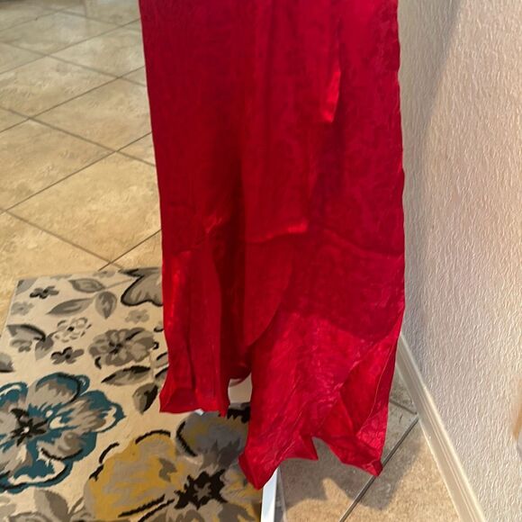 Preloved Band Of The Free Women's L Anina Ruby Red Wrap Midi Dress Red Jaquard F - Picture 5 of 16